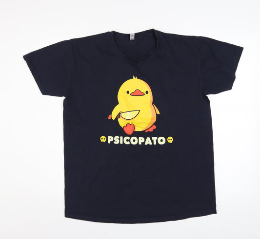 Pampling Unisex Black Funny Duck Graphic Cotton T-Shirt Size L