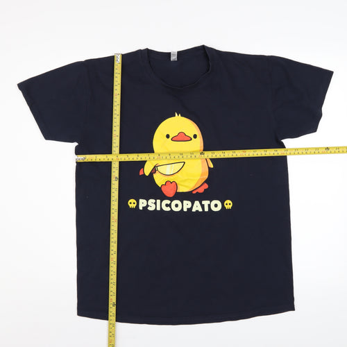 Pampling Unisex Black Funny Duck Graphic Cotton T-Shirt Size L