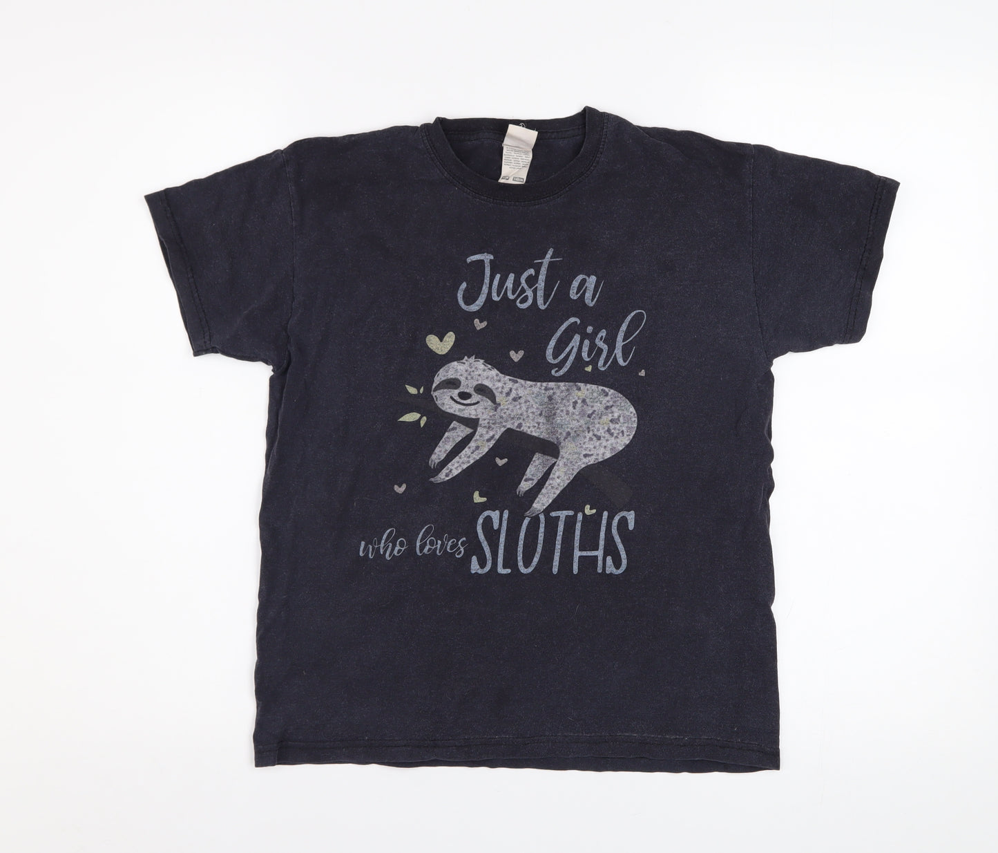Fruit of the Loom Girls Black Sloth Graphic Cotton T-Shirt 9-11 Years