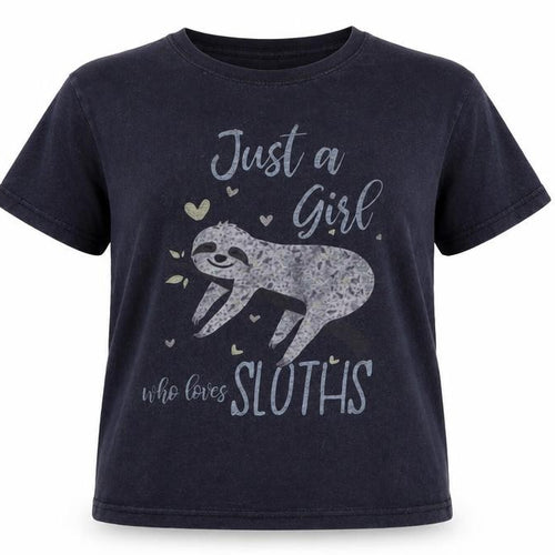 Fruit of the Loom Girls Black Sloth Graphic Cotton T-Shirt 9-11 Years