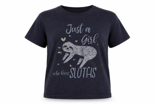 Fruit of the Loom Girls Black Sloth Graphic Cotton T-Shirt 9-11 Years