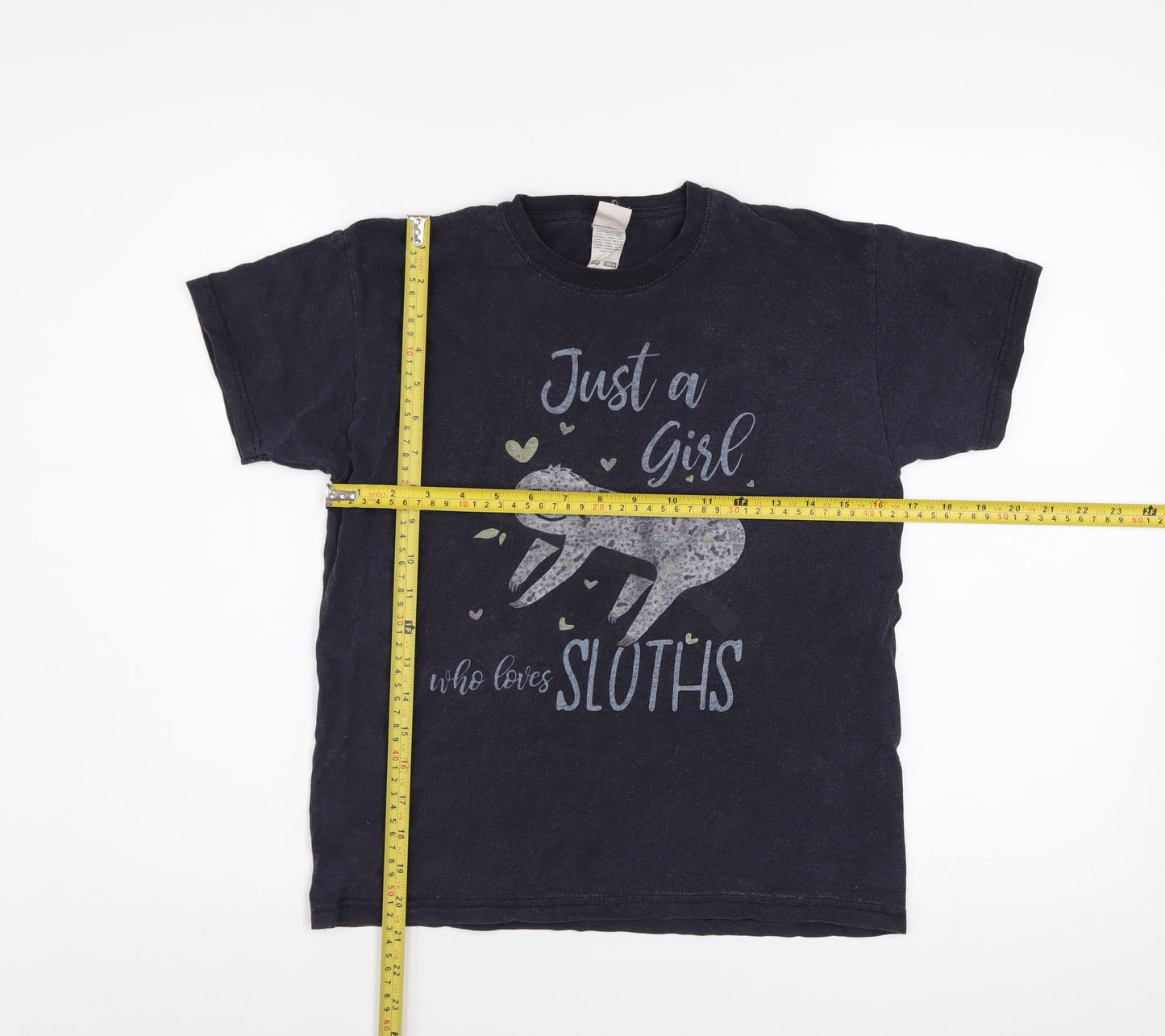 Fruit of the Loom Girls Black Sloth Graphic Cotton T-Shirt 9-11 Years