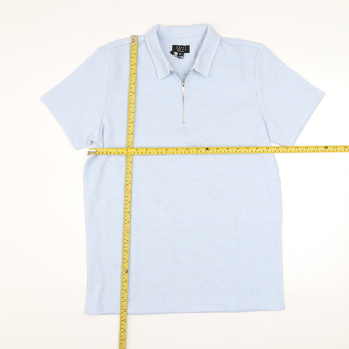 boohooMAN Men’s Blue Short Sleeve Collared Zip Polo Shirt Size M