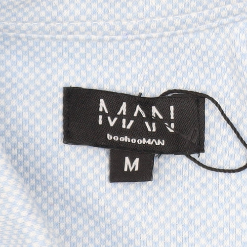 boohooMAN Men’s Blue Short Sleeve Collared Zip Polo Shirt Size M