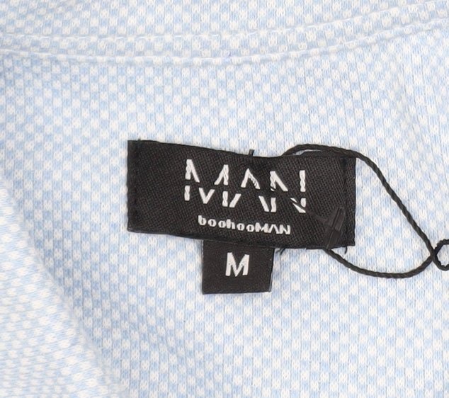 boohooMAN Men’s Blue Short Sleeve Collared Zip Polo Shirt Size M