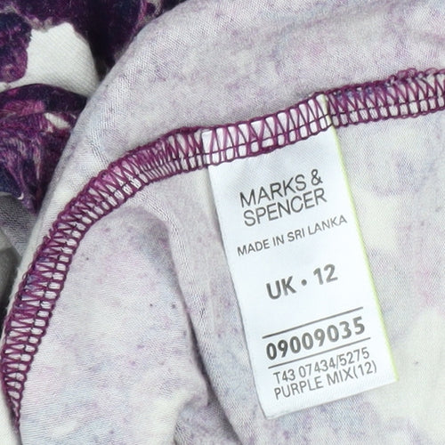 Marks and Spencer Women's Purple Floral Viscose 3/4 Sleeve Blouse UK 12