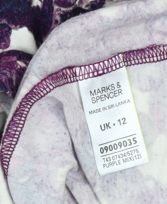 Marks and Spencer Women's Purple Floral Viscose 3/4 Sleeve Blouse UK 12