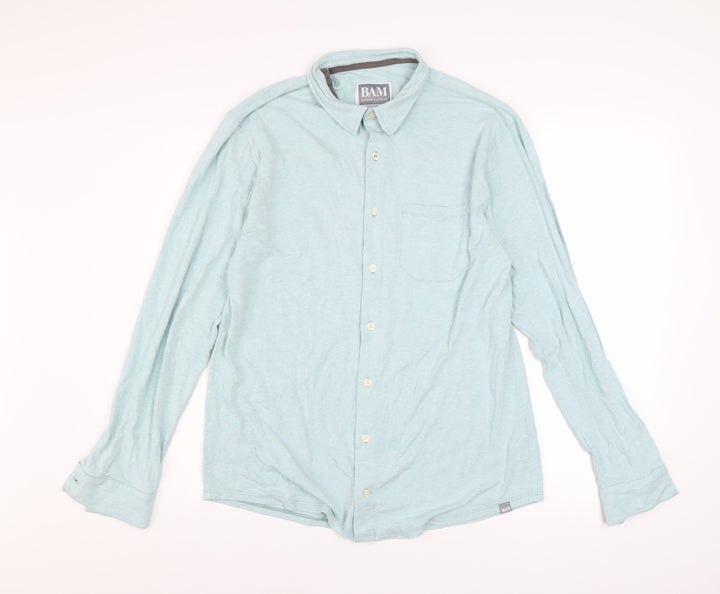 BAM Men's Light Blue Bamboo Long Sleeve Button-Up Shirt M