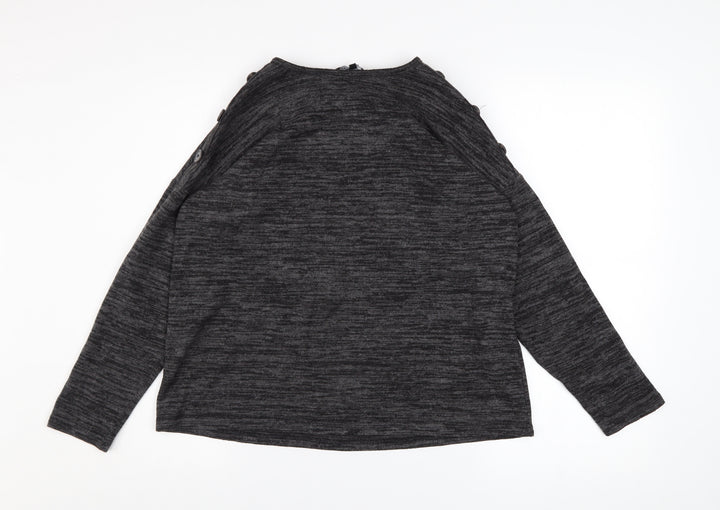 Peacocks Women's Grey Crew Neck Button Shoulder Pullover Jumper Size 8