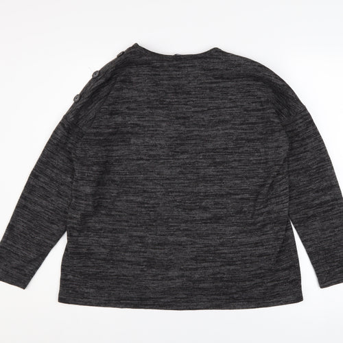 Peacocks Women's Grey Crew Neck Button Shoulder Pullover Jumper Size 8