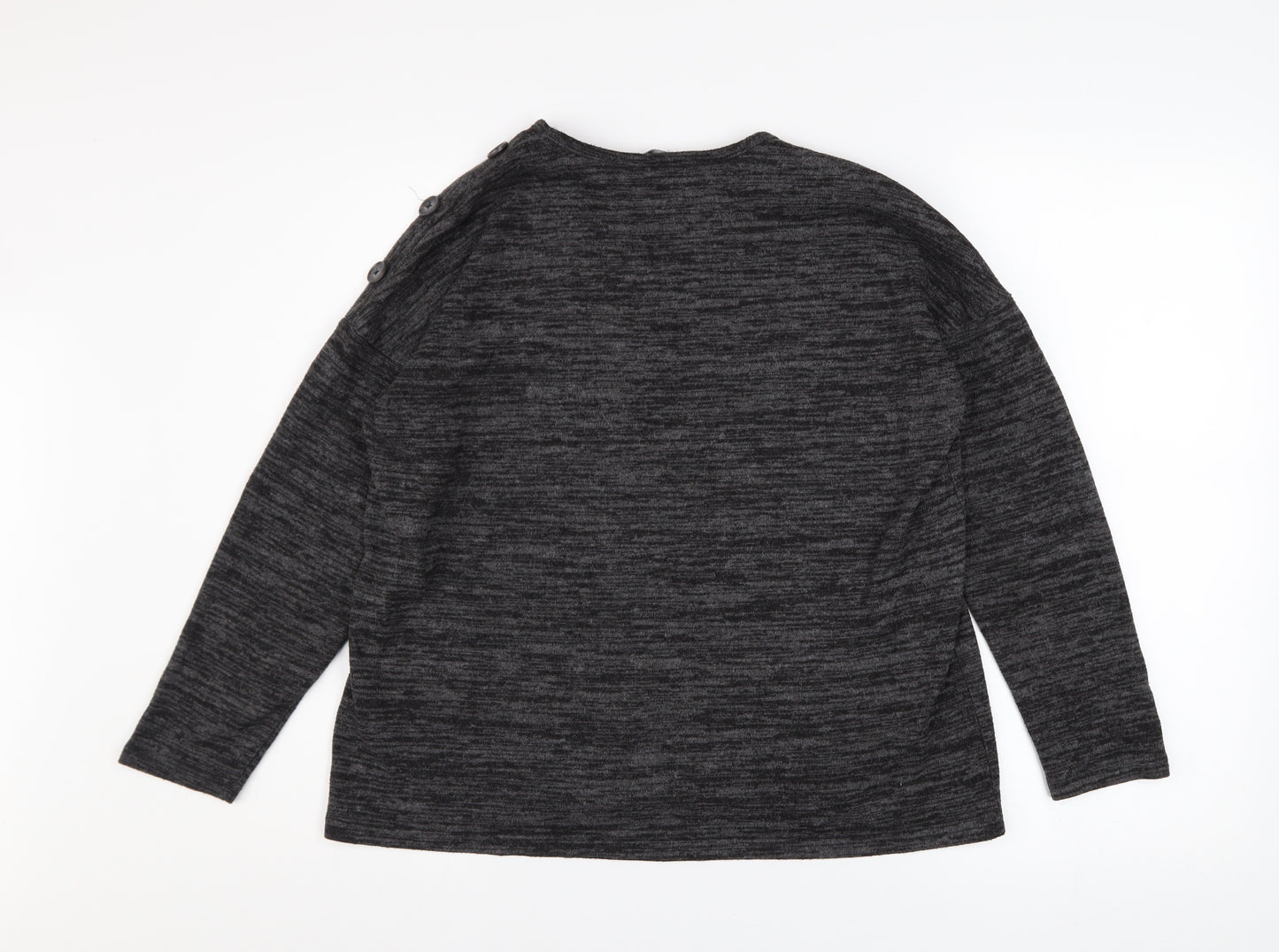Peacocks Women's Grey Crew Neck Button Shoulder Pullover Jumper Size 8