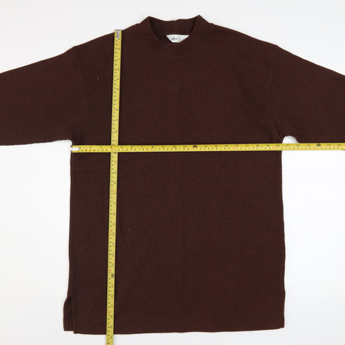 BHS Women Brown Mock Neck Long Sleeve Ribbed Tunic Jumper Size 14-16
