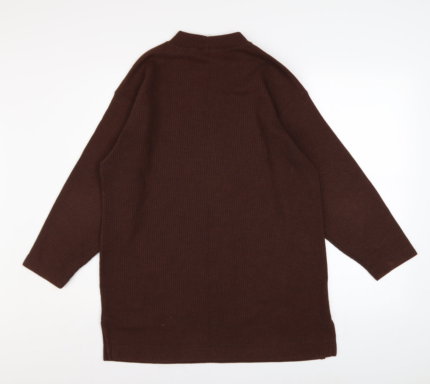 BHS Women Brown Mock Neck Long Sleeve Ribbed Tunic Jumper Size 14-16