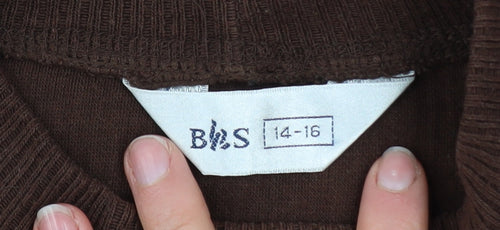 BHS Women Brown Mock Neck Long Sleeve Ribbed Tunic Jumper Size 14-16