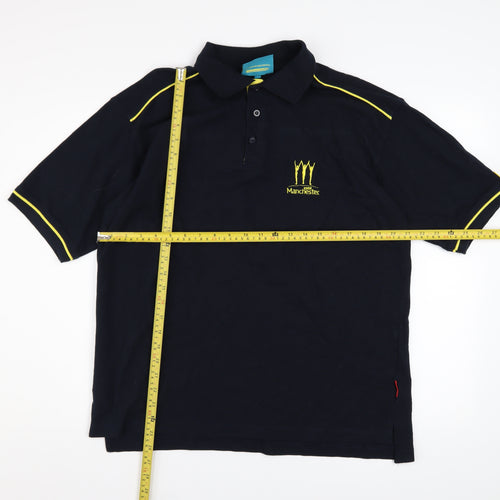 Manchester 2002 Men’s Black Cotton Polo Shirt L Logo Embroidered