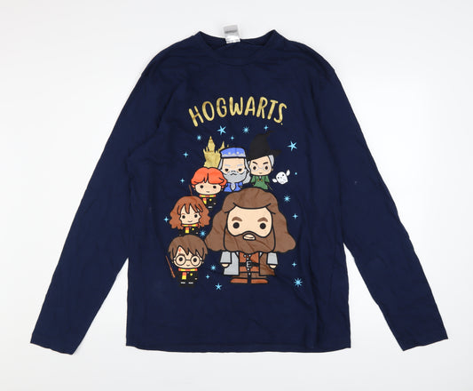 Harry Potter Womens Blue Long Sleeve Crew Neck Cotton T-Shirt Medium