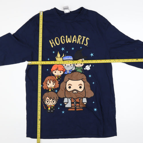 Harry Potter Womens Blue Long Sleeve Crew Neck Cotton T-Shirt Medium