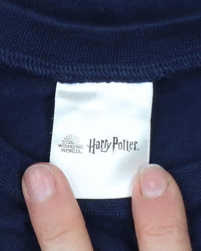 Harry Potter Womens Blue Long Sleeve Crew Neck Cotton T-Shirt Medium