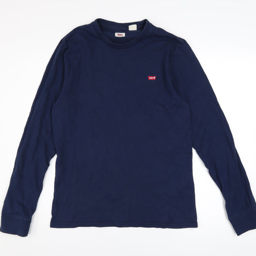 Levi's Men's Blue Cotton Long Sleeve Crew Neck Casual Top Size S