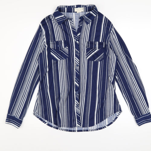 Madison & Monroe Women's Blue Striped Long Sleeve Button-Up Shirt Size S