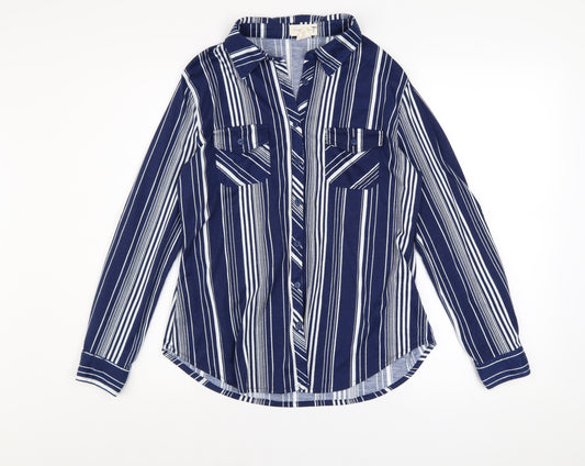 Madison & Monroe Women's Blue Striped Long Sleeve Button-Up Shirt Size S