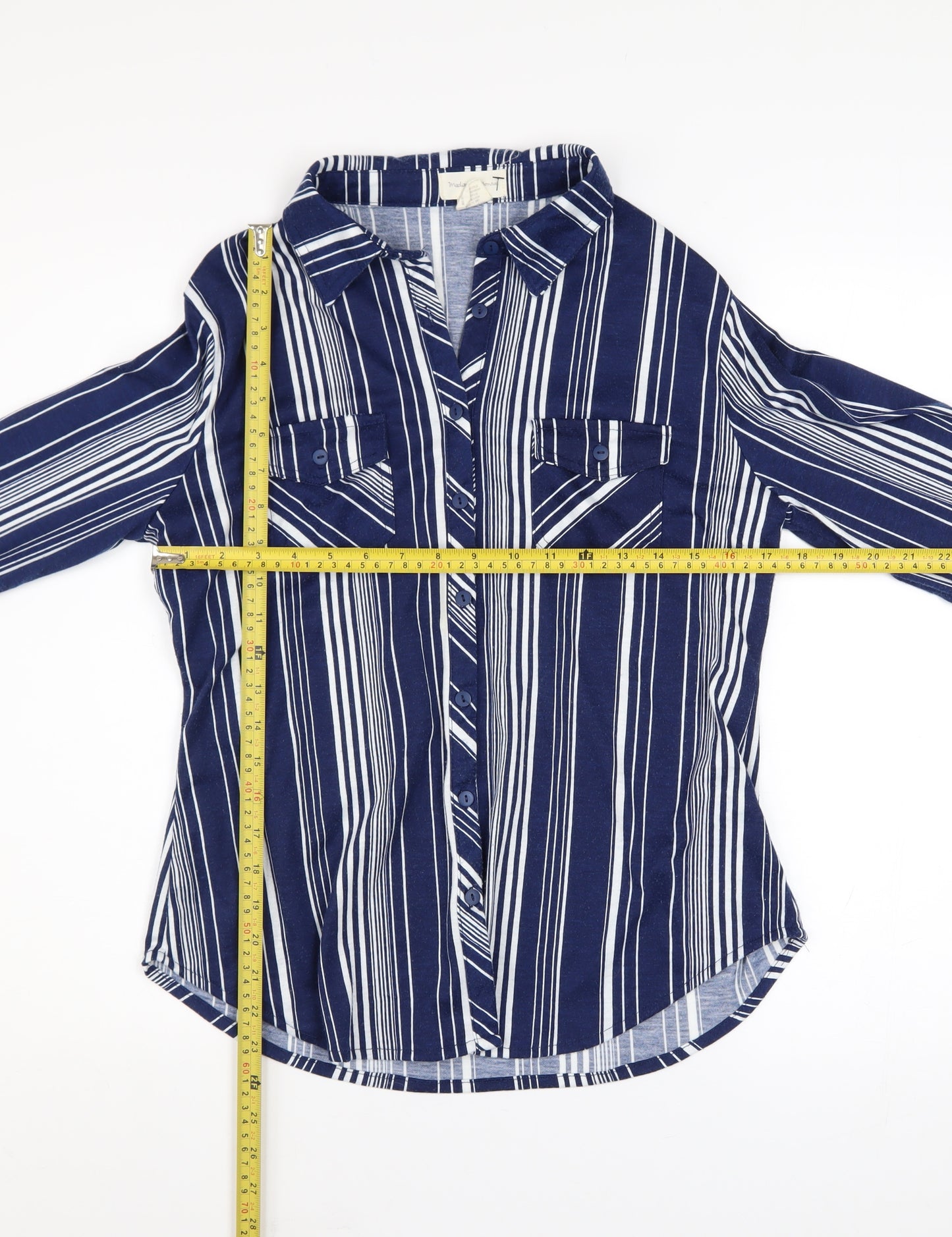 Madison & Monroe Women's Blue Striped Long Sleeve Button-Up Shirt Size S