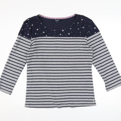Maine New England Womens Grey Stripe Star Top Size 16 Pullover