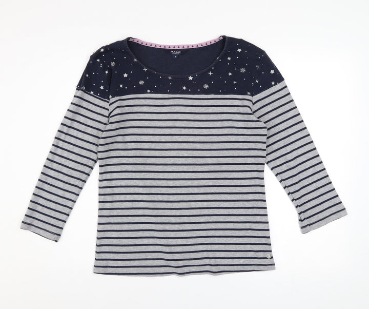 Maine New England Womens Grey Stripe Star Top Size 16 Pullover