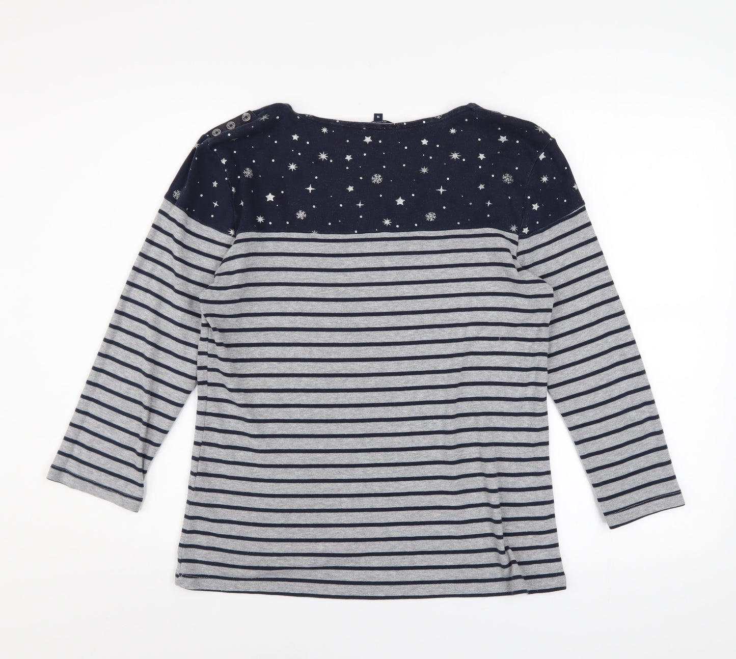 Maine New England Womens Grey Stripe Star Top Size 16 Pullover