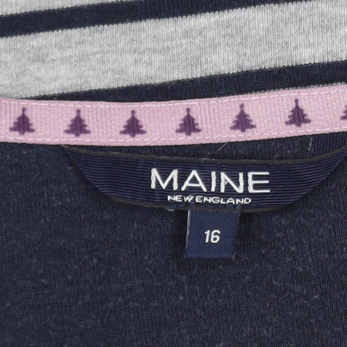 Maine New England Womens Grey Stripe Star Top Size 16 Pullover