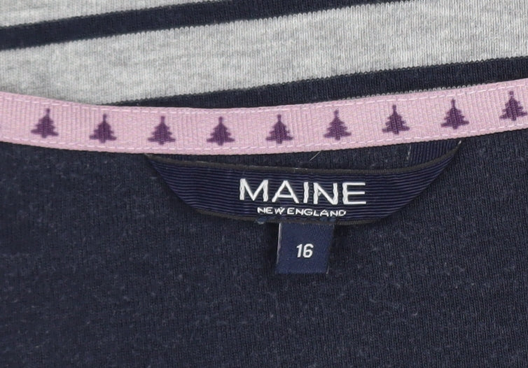 Maine New England Womens Grey Stripe Star Top Size 16 Pullover