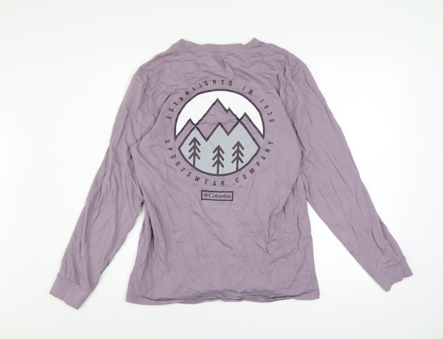 Columbia Men Purple Long Sleeve Cotton Outdoor Graphic Top Size S