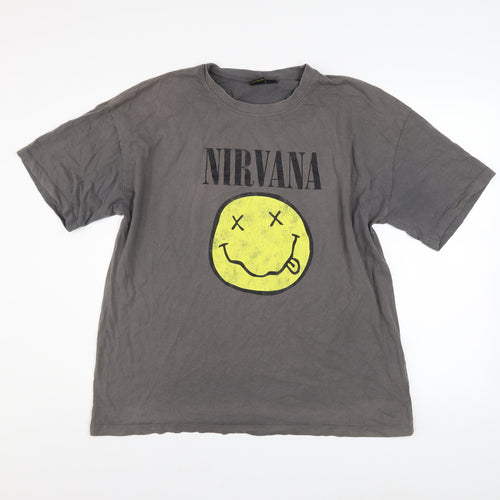 Nirvana Women's Grey Graphic T-Shirt Size L Rock Music Tee