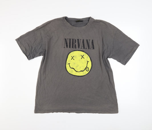 Nirvana Women's Grey Graphic T-Shirt Size L Rock Music Tee