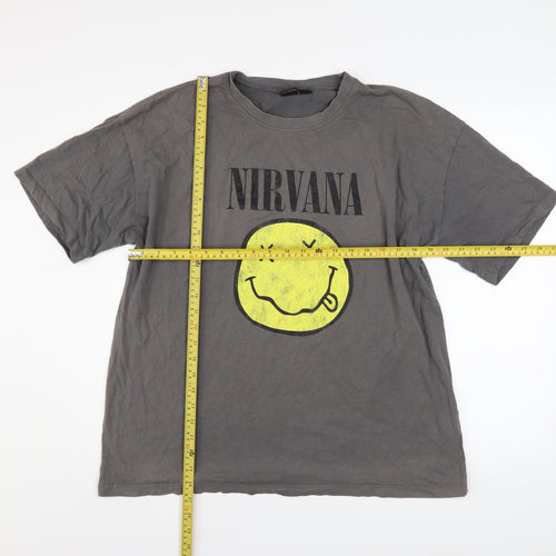 Nirvana Women's Grey Graphic T-Shirt Size L Rock Music Tee