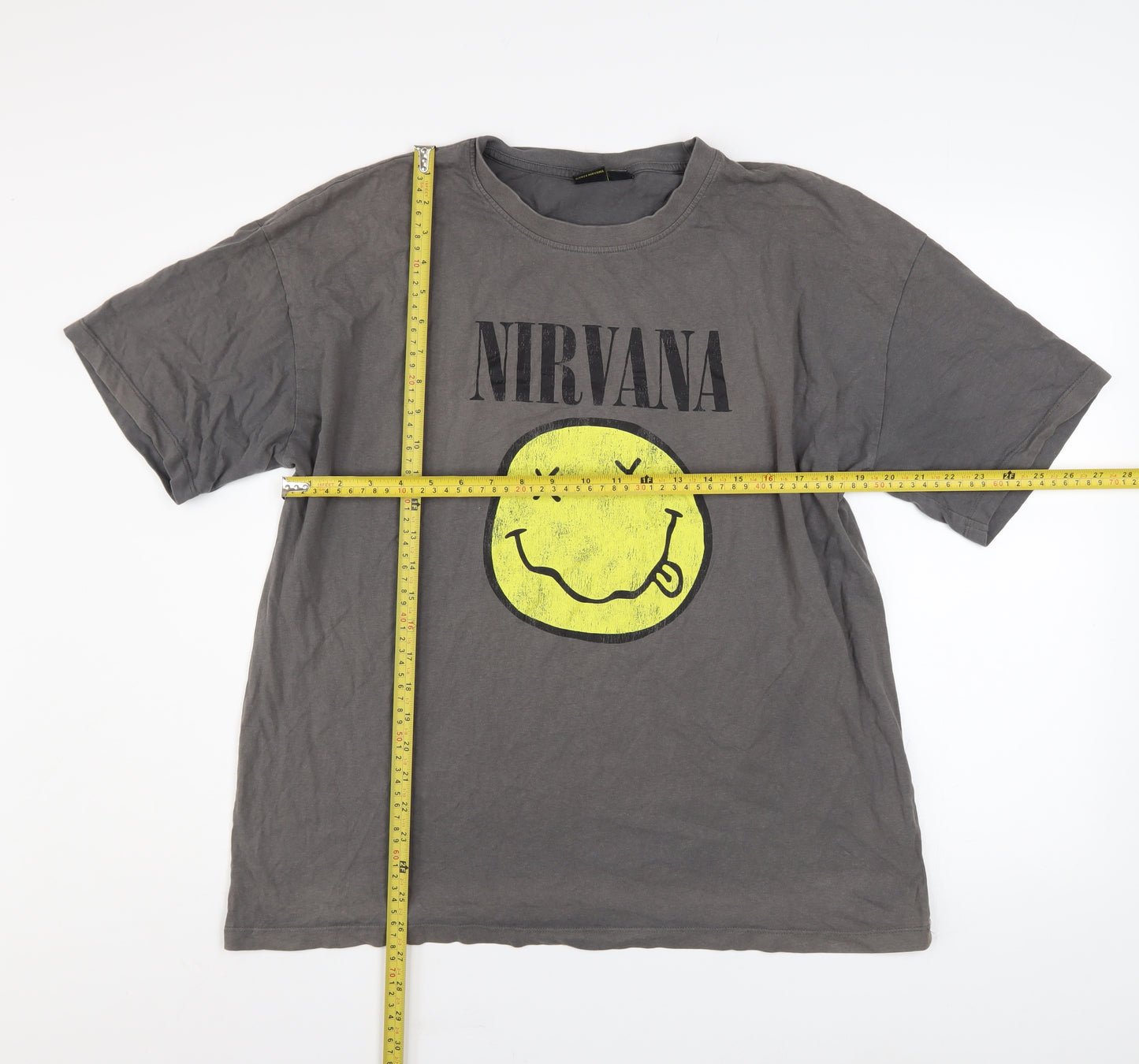 Nirvana Women's Grey Graphic T-Shirt Size L Rock Music Tee