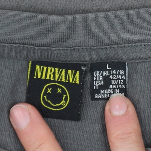 Nirvana Women's Grey Graphic T-Shirt Size L Rock Music Tee