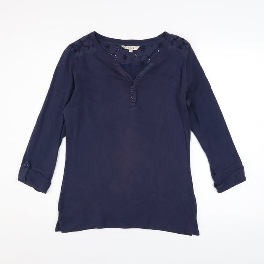 Spirit at M&Co Women's Blue Size 12 Cotton 3/4 Sleeve Button Top