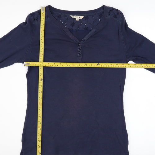 Spirit at M&Co Women's Blue Size 12 Cotton 3/4 Sleeve Button Top