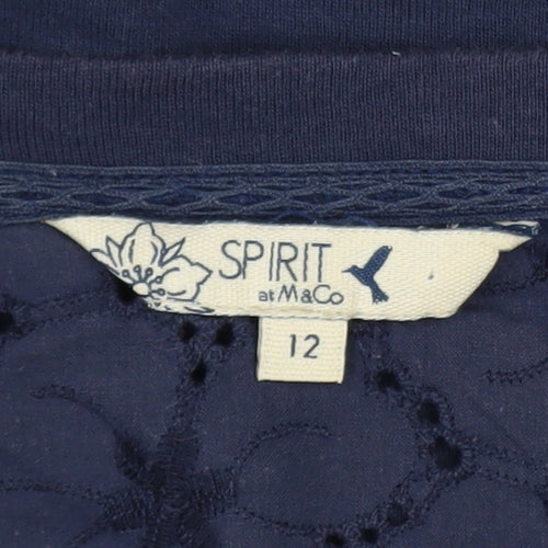 Spirit at M&Co Women's Blue Size 12 Cotton 3/4 Sleeve Button Top