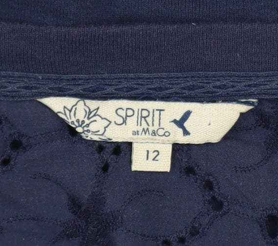 Spirit at M&Co Women's Blue Size 12 Cotton 3/4 Sleeve Button Top