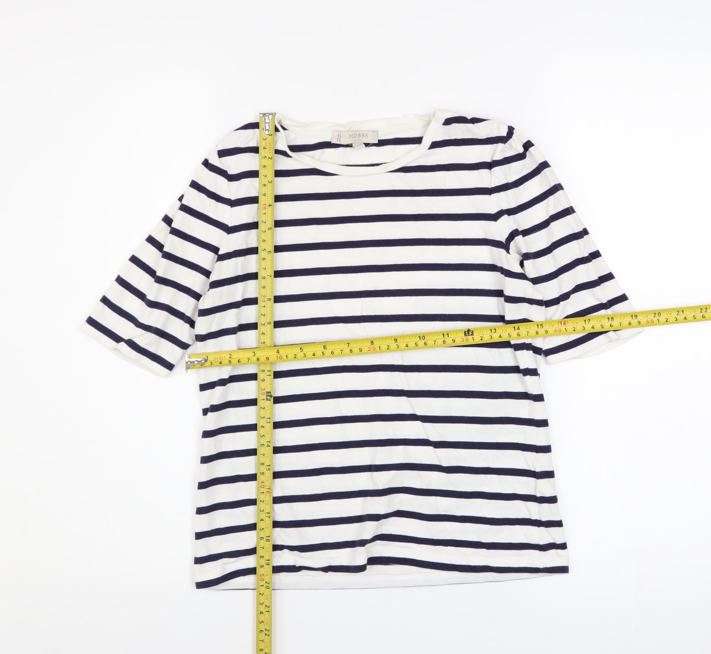 Hobbs Women’s White Navy Striped Cotton Jersey T-Shirt XS
