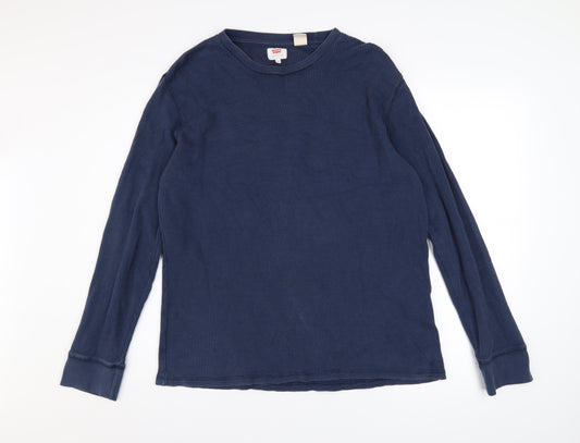 Levi's Men's Blue Waffle-Knit Cotton Crew Neck Jumper Size M