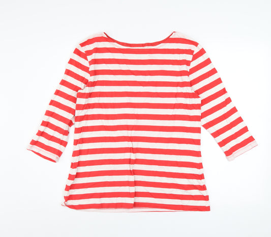 Seasalt Women’s Red White Striped 3/4 Sleeve Cotton Top Size 14