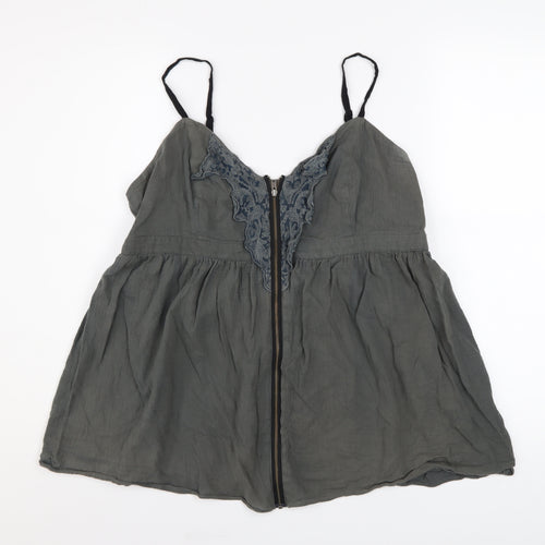 Topshop Women’s Grey Cotton Camisole Tank Top UK 16 Zip Front