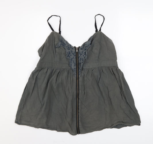 Topshop Women’s Grey Cotton Camisole Tank Top UK 16 Zip Front