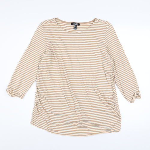 New Look Maternity Beige Striped 3/4 Sleeve Crew Neck Cotton T-Shirt UK 16