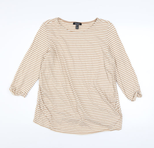 New Look Maternity Beige Striped 3/4 Sleeve Crew Neck Cotton T-Shirt UK 16