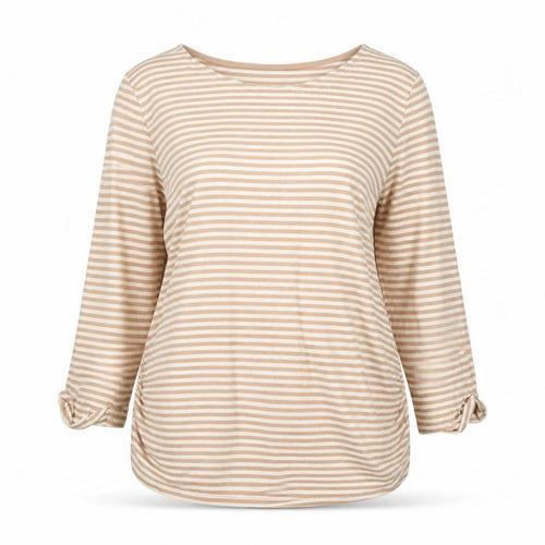 New Look Maternity Beige Striped 3/4 Sleeve Crew Neck Cotton T-Shirt UK 16