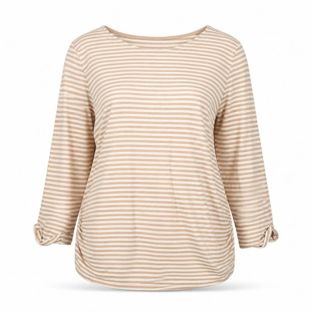 New Look Maternity Beige Striped 3/4 Sleeve Crew Neck Cotton T-Shirt UK 16